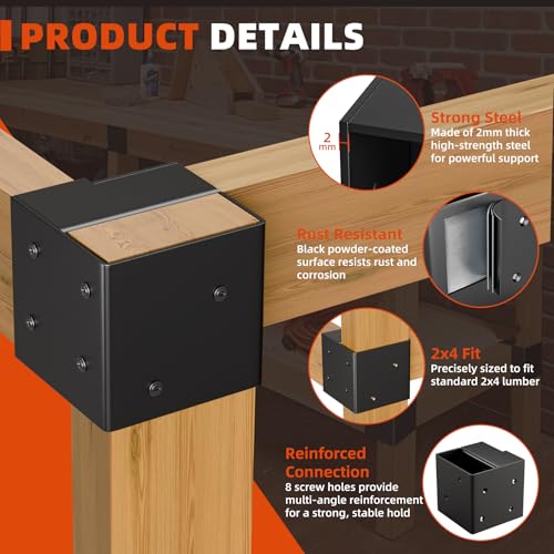 Workbench Bracket Kits - Workbench and Shelving Hardware Kit - Heavy Duty Steel Workbench Corner Bracket - DIY Workbench Kit - 8 Pcs & 80 Screws - Fits 2x4 Wood (Actual 1.5"x3.5")