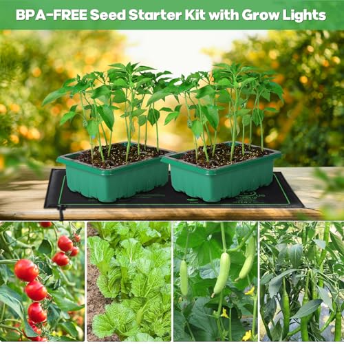 Seed Starter Trays with Grow Lights and Heat Mat, 72 Cells Seed Starter Kit with Lights, 3 Lighting Mode, 4 Timing Set, Germination Kit for Seed Starting Trays with High Humidity Control Domes - color: Green