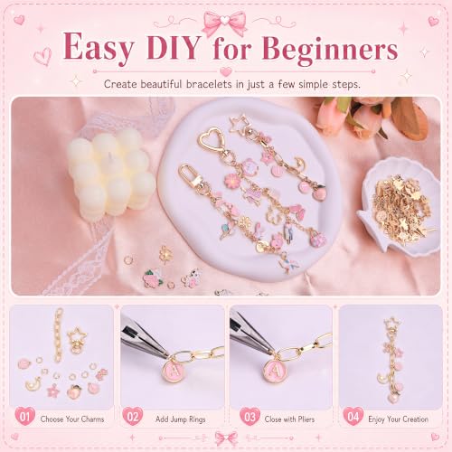 FULGENSZ 400PCS DIY Lipgloss Charm Kit – 136 Charms, 30 Keychains, Extender Chains & Tools for DIY Keychain & Key Chain Charm Kit Projects, Bag Charms, Jewelry Making & Party Gifts (Cute Pink) - color: Cute Pink