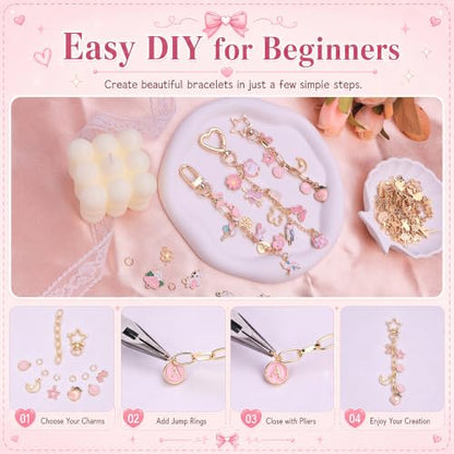 FULGENSZ 400PCS DIY Lipgloss Charm Kit – 136 Charms, 30 Keychains, Extender Chains & Tools for DIY Keychain & Key Chain Charm Kit Projects, Bag Charms, Jewelry Making & Party Gifts (Cute Pink) - color: Cute Pink