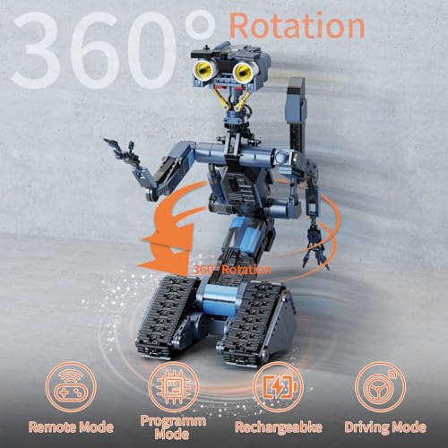 iATOM 1176 Pieces Johnny 5 Robot Building Set with Remote Control - Rechargeable, Gift for Adults Men, STEM Tech Movie Robotic Figure Model Kit
