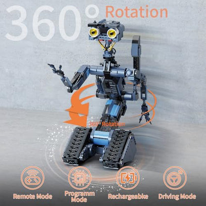 iATOM 1176 Pieces Johnny 5 Robot Building Set with Remote Control - Rechargeable, Gift for Adults Men, STEM Tech Movie Robotic Figure Model Kit