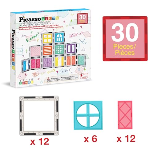 PicassoTiles Window and Door Clip On Magnetic Blocks Magnet Tiles Magnets Building Tile Construction Toy Set STEM Education Toys Learning Kit Stacking Block Playset Boys & Girls Age 3+ PT30 - color: 30 Pcs Window and Door