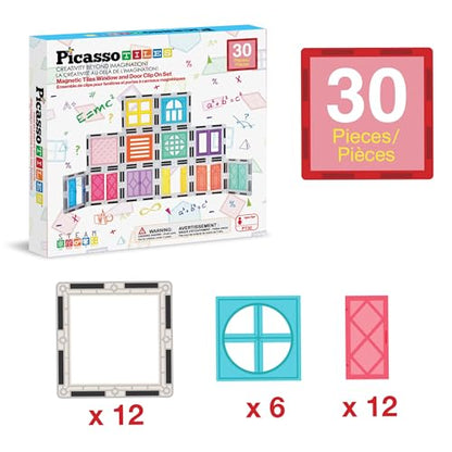 PicassoTiles Window and Door Clip On Magnetic Blocks Magnet Tiles Magnets Building Tile Construction Toy Set STEM Education Toys Learning Kit Stacking Block Playset Boys & Girls Age 3+ PT30 - color: 30 Pcs Window and Door