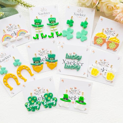 St. Patrick's Day Polymer Clay Cutters Set - 12pcs Lucky Shamrock Leprechaun Shapes for DIY Earring Jewelry Making, Soft Clay Crafts & Holiday Supplies - color: 2R color