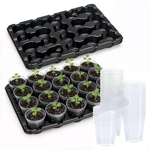 homenote 2 Pack 20 Cell Seed Starting Trays with 40 Clear 3 Inch Plant Pots - size: 3 Inch, style: 2 Pack Seed Starter Tray+Nursery Pots