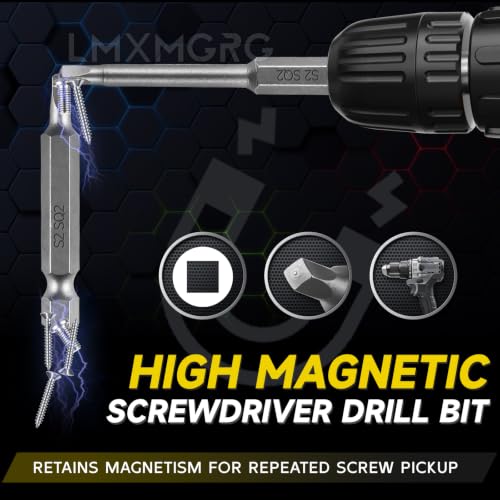 Square Drive Bits 12pcs Magnetic Square Head Screwdriver Bits SQ2 High Magnetic Drill Bit Set (50mm 65mm 150mm) for Power Screwdriver Drill Impact Driver - color: Square Head
