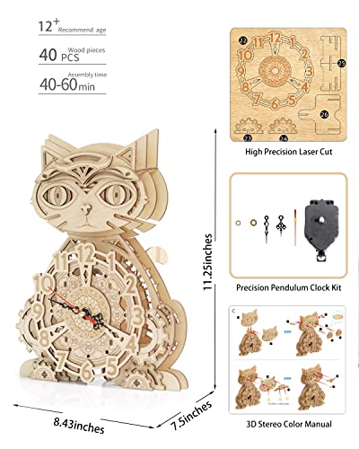 3D Puzzles for Adults Model kit Cat Clock Kids Wooden Desk Clock Decor for Birthday Gift/Christmas Day - style: Desk Clock Puzzle