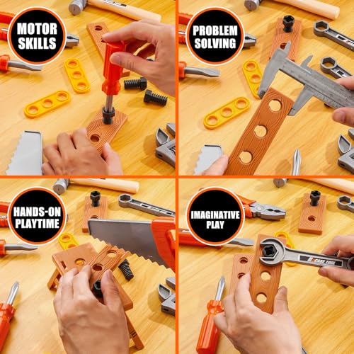 45Pcs Kids Tool Set with Electric Drill Toy and Portable Toddler Toolbox, Tool Box for Kids Age 3-5,Montessori Play Toolbox, STEM Educational Tool Toys Birthday Gift At Ages 3–6 for Pretend Play Sets