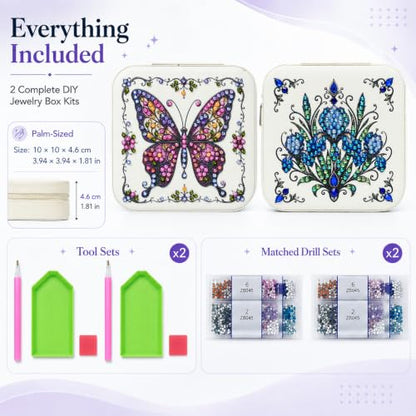 2 PC Diamond Art Jewelry Boxes Craft Kits for Women Adult Bedazzling Kit - color: Purple and Blue