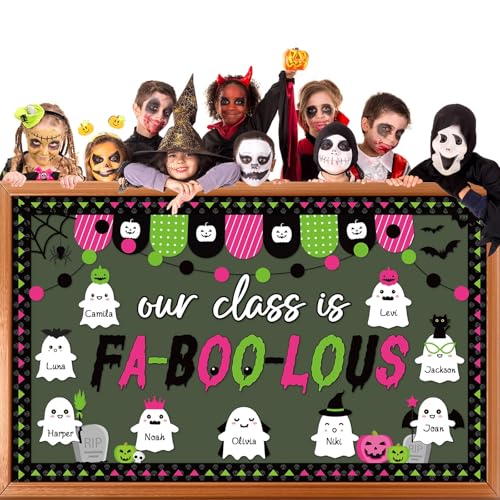 Halloween Ghost Bulletin Board Decoration Witch Bat Pumpkin Spider Web Paper Cutouts Boo Ghost Pattern Classroom Decor Halloween Party Bulletin Board for School Chalkboard Wall Decor Teacher Supplies - style: Cute Ghost