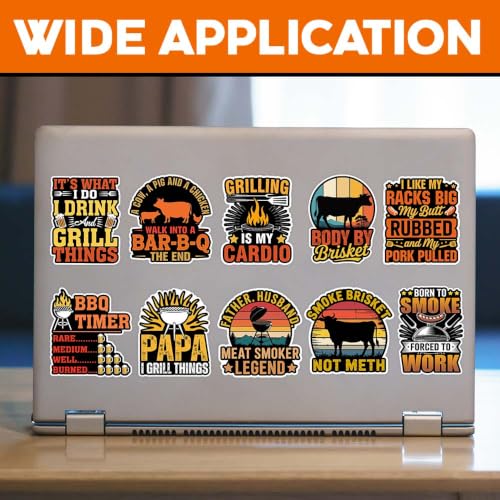 MAIANEY (10Pcs, 3in) BBQ Grilling Sticker Pack for Pitmaster & Smoker Fans, Funny Barbecue Vinyl Decals for Coolers Laptops Water Bottles, Outdoor Grill Lover Stickers Set - color: Bbq