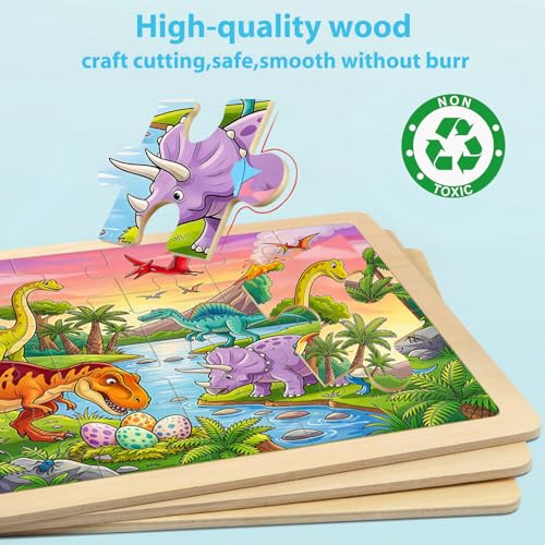 Puzzles for Kids Ages 4-6, 4 x 24 PCs Animals Wooden Puzzles - color: Dinosaur+forest+marine+farm