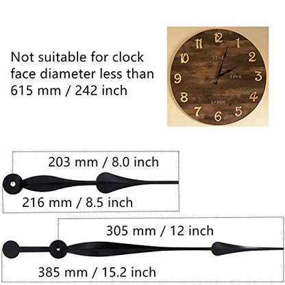 Youngtown High Torque 1-3/32" Long Shaft Clock Movement Kit 12" Black Hands - color: Black, size: 1-3/32 inch Total shaft length