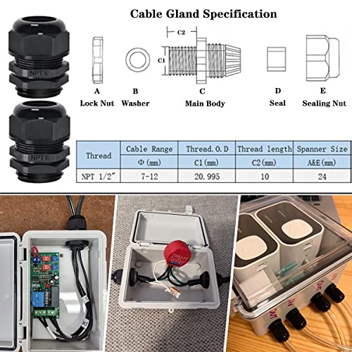 Zulkit 2pcs Junction Box ABS Plastic Dustproof Waterproof IP65 Electrical Boxes Hinged Shell Outdoor Universal Project Enclosure Clear Cover with 2 Cable Glands 8.7 x 6.7 x 4.3 inch (220x170x110 mm) - size: 8.7" x 6.7" x 4.3"(2pcs)