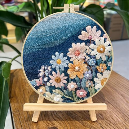 SCECALA 4 Sets Ocean Floral Embroidery Kit - color: Blue and Pink