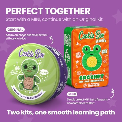 Cookie Box Crochet Kit for Beginners, Turtle Hugo - color: Green