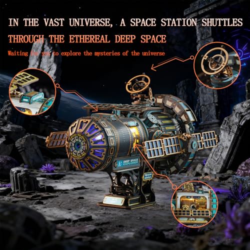 YSWOOD WORLD 3D Wooden Puzzles for Adults Black Space Station DIY Model Kit