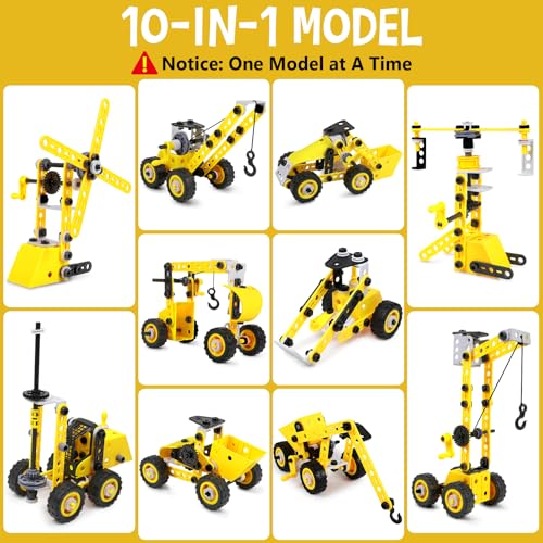choopheme 10 in 1 Stem Toys for 5 6 7 8 9+ Year Old Building Block Kit Stem Activities Projects Boy Toys Age 4-8 5-7 6-8 8-10 Creative Set Educational Engineering Excavator Construction Birthday