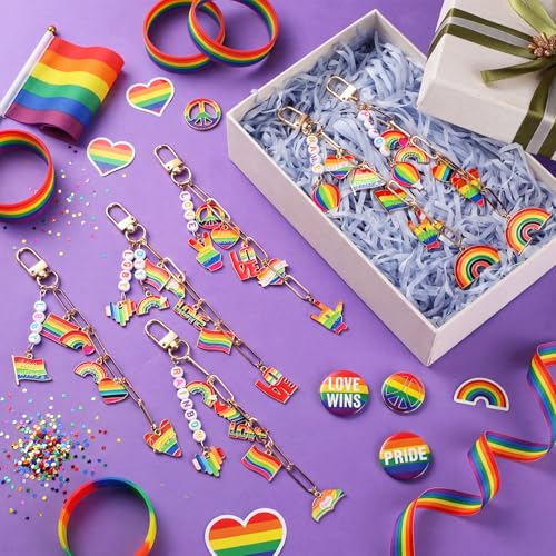 CraftyDream 558 Pcs Rainbow Charm Keychain Making Kit Name Keychain Craft - style: Gay Pride