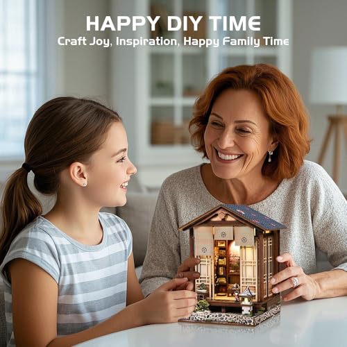 DIY Book Nook Kit, 3D Wooden Puzzle for Adults, Japanese Zen Garden Miniature House Model with LED Light, Creative Shelf Insert Decor & Arts Crafts Gift (Moss Lantern Harmony Garden) - style: Moss Lantern Harmony Garden