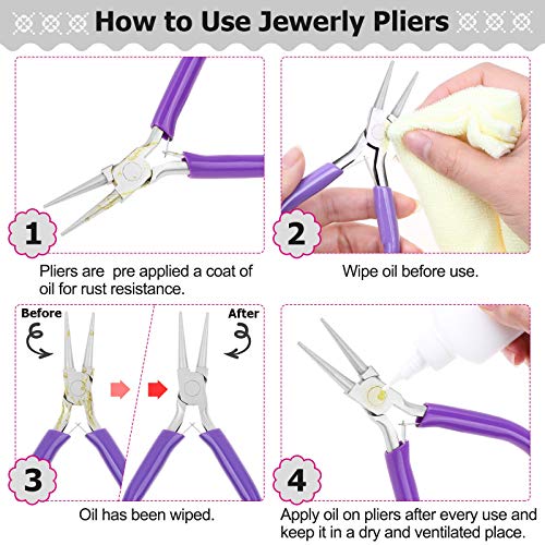 Anezus 4Pcs Jewelry Pliers Tool Set Includes Needle Nose Pliers, Round Nose Pliers, Wire Cutters and Bent Nose Pliers for Jewelry Beading Repair Making Supplies