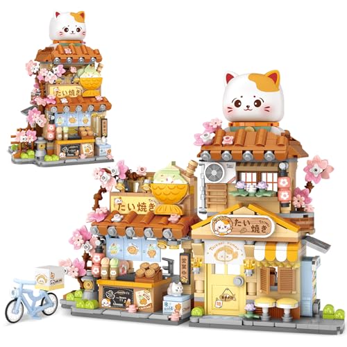 Japanese Street View Taiyaki Shop Mini Building Blocks for Girls 6-12, MOC Creative Building Toys Cute Panda Building Set, Simulation Architecture Construction Toy, Gift Idea for Kids Adults (923 PCS) - style: Taiyaki Store