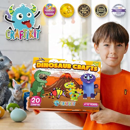 Craftikit® 20 Award-Winning Dinosaur Crafts for Kids - All-Inclusive Fun Dinosaur Crafts for Kids Ages 3-10 - Organized Toddler Craft Kit - color: Dinosaur