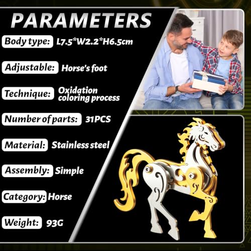 3D Metal Puzzle Mechanical Model Kit Gold Horse Stainless Steel - color: C09-gold Horse
