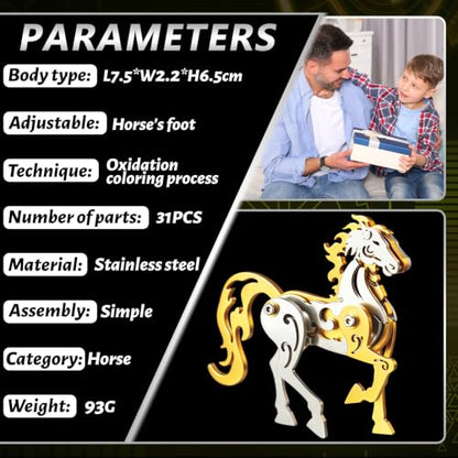 3D Metal Puzzle Mechanical Model Kit Gold Horse Stainless Steel - color: C09-gold Horse