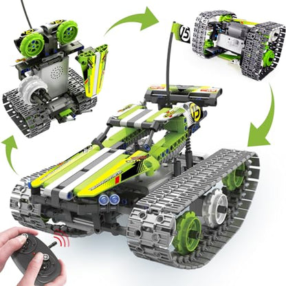 BIRANCO. Remote Control Tracked 3in1 Stunt Racer Building Kit - RC Car STEM Construction Toy, Gift Idea for Kids, Boys and Girls Ages 8-12 Year Old (353 Pcs) - color: Green