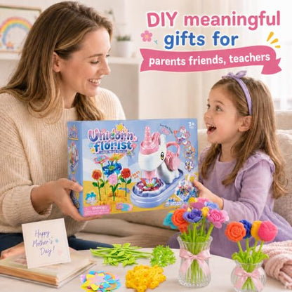 TUZT Fabric Flower Bouquets Toys, Flower Making Kit for Kids with Unicorn Machine & Clay, Reusable DIY Bouquets Maker Craft for Toddler Kids 3 4 5 6 7 8 Year Old