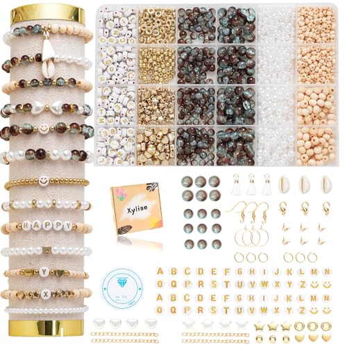 Xylise 6mm/8mm Crackle Glass Beads Bracelet Making Kit Crystal Glass Beads Jewelry Making Kit, Friendship Bracelet kit for DIY Crafts Gifts - color: Two-tone brown