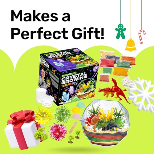 Original Stationery Dinosaur Crystal Growing Kit - Multicolor, 17-Piece, Ages 7 & Up - DIY Science Terrarium Kit with Moss & Dino Figures - Grow Your Own Crystals - Boys Birthday Gifts - style: Dinosaur