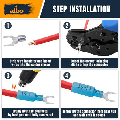 ALBO Heat Shrink Crimp Connectors (Fork 200pcs Blue #10 AWG 16-14) - color: Fork 200pcs Blue #10 AWG 16-14