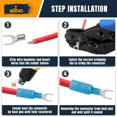 ALBO Heat Shrink Crimp Connectors (Fork 200pcs Red #10 AWG 22-16) - color: Fork 200pcs Red #10 AWG 22-16