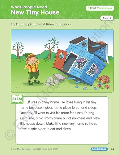 Evan-Moor Smart Start STEM Workbook, Grade PreK, Science, Technology, Engineering, Math, Hands On Activities, Problem Solving, Critical Thinking, Fine Motor Skills, Sequencing, Animals, Homeschool
