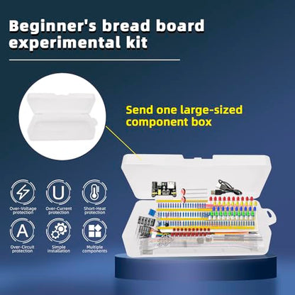 Electronics Component Kit，37 Values Total 480 Pcs Electronic Component Assortment Kit with Power Supply Module 830 tie-Points Breadboard Compatible with Arduino