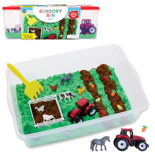 Creativity for Kids Sensory Bin: Farm | Calming, Screen-Free Play with Sand, Animals & Tools | Summer Activities for Toddlers | Back to School Fun (Ages 3+) - style: Farm