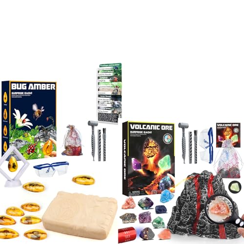Gemstone Dig Kit for Kids 6-8 8-12, Amber Digging Kits for Boys, Gifts for 6 7 8 9 Year Old Boys Girls