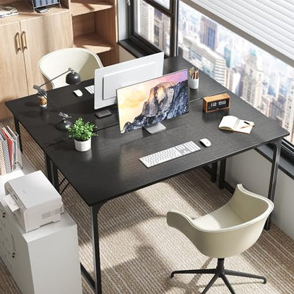 Huuger Computer Desk, 55 Inch Home Office Desk, Gaming Writing Work from Home Study Desk, Large Legroom, Sturdy Metal Frame, Modern Simple, Black - color: Black, size: 54inch