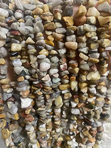 7-8mm Natural Crazy Lace Agate Gemstone Chips Healing Gravel Bracelets Necklace Kit Irregular Tumble Stone Beads DIY Crafts Design Jewelry Making 32" - color: Crazy Lace Agate