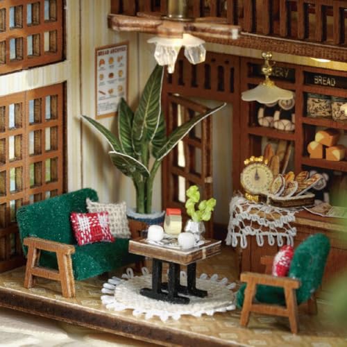 DIY Miniature Dollhouse Kits - Wooden Mini Model House with LED Lights, Tiny Furniture & Accessories – Craft Building Kits for Teens & Adults (Bagel Time) – Birthday Valentine's Gift - style: Bagel Time