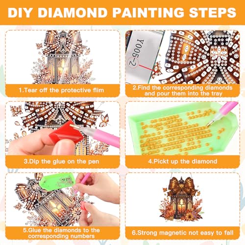 NAIMOER Fall Diamond Art Hanging Kits for Adults, Lantern 5D Special Shaped Rhinestone, DIY Acrylic Diamond Art Painting Window Pendants Home Garden Wall Hanging Ornament Kits, Double Sided - color: Lantern