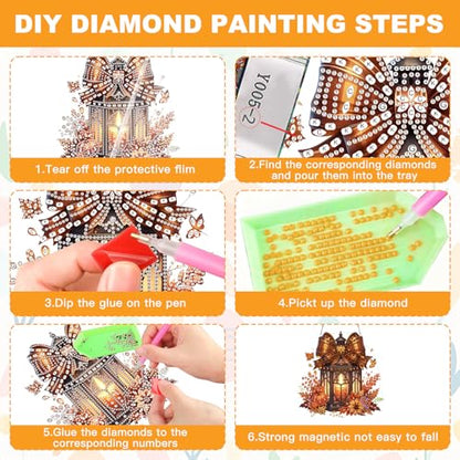 NAIMOER Fall Diamond Art Hanging Kits for Adults, Lantern 5D Special Shaped Rhinestone, DIY Acrylic Diamond Art Painting Window Pendants Home Garden Wall Hanging Ornament Kits, Double Sided - color: Lantern