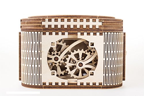UGEARS Treasure Box w/Key (Secret Hidden Puzzle) 3D Wooden Puzzles for Adults - Wooden Model Kits for Adults Mechanical Models Difficult Puzzle Box Wooden Safe Brain Teaser, Hobby Set