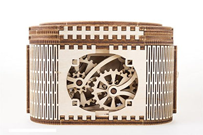 UGEARS Treasure Box w/Key (Secret Hidden Puzzle) 3D Wooden Puzzles for Adults - Wooden Model Kits for Adults Mechanical Models Difficult Puzzle Box Wooden Safe Brain Teaser, Hobby Set