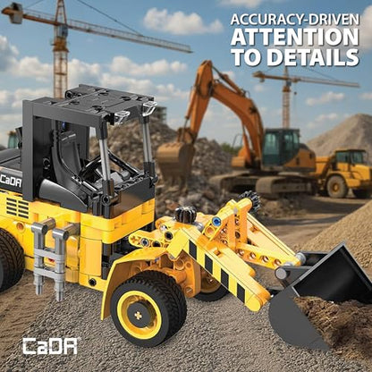 CADA Bricks Front Loader Tractor Building Kit – 403 Pieces Mini Engineering Loader Construction Set with Articulated Steering and Moving Bucket - color: Front Loader