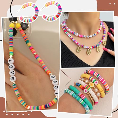 JMUQ Pink Clay Beads Bracelet Making Kit, 50 Strands 19260pcs Preppy Polymer Clay Heishi Beads and Letter Beads for Friendship Bracelet Jewelry Making, Arts and Crafts Gifts for Adults - color: PINK