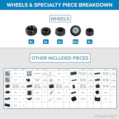 Play Platoon 144 Piece Wheels, Tires & Axles Set, Building Brick Compatible - color: 144 Piece Set of Wheels and Axles
